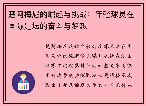 楚阿梅尼的崛起与挑战：年轻球员在国际足坛的奋斗与梦想